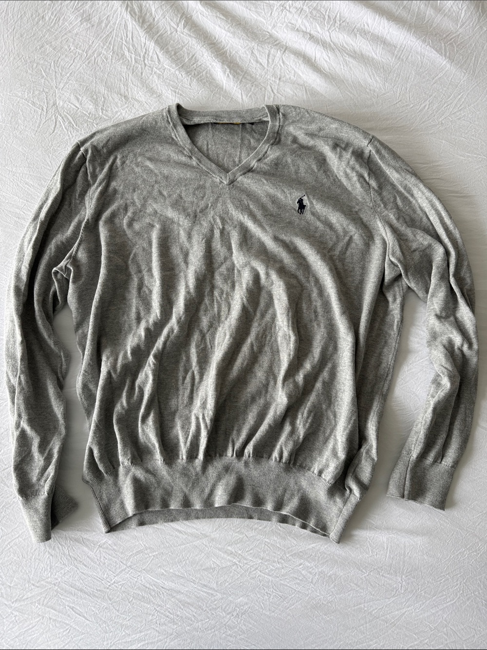 Polo by Ralph Lauren Light Gray V-Neck Sweater with Navy Pony